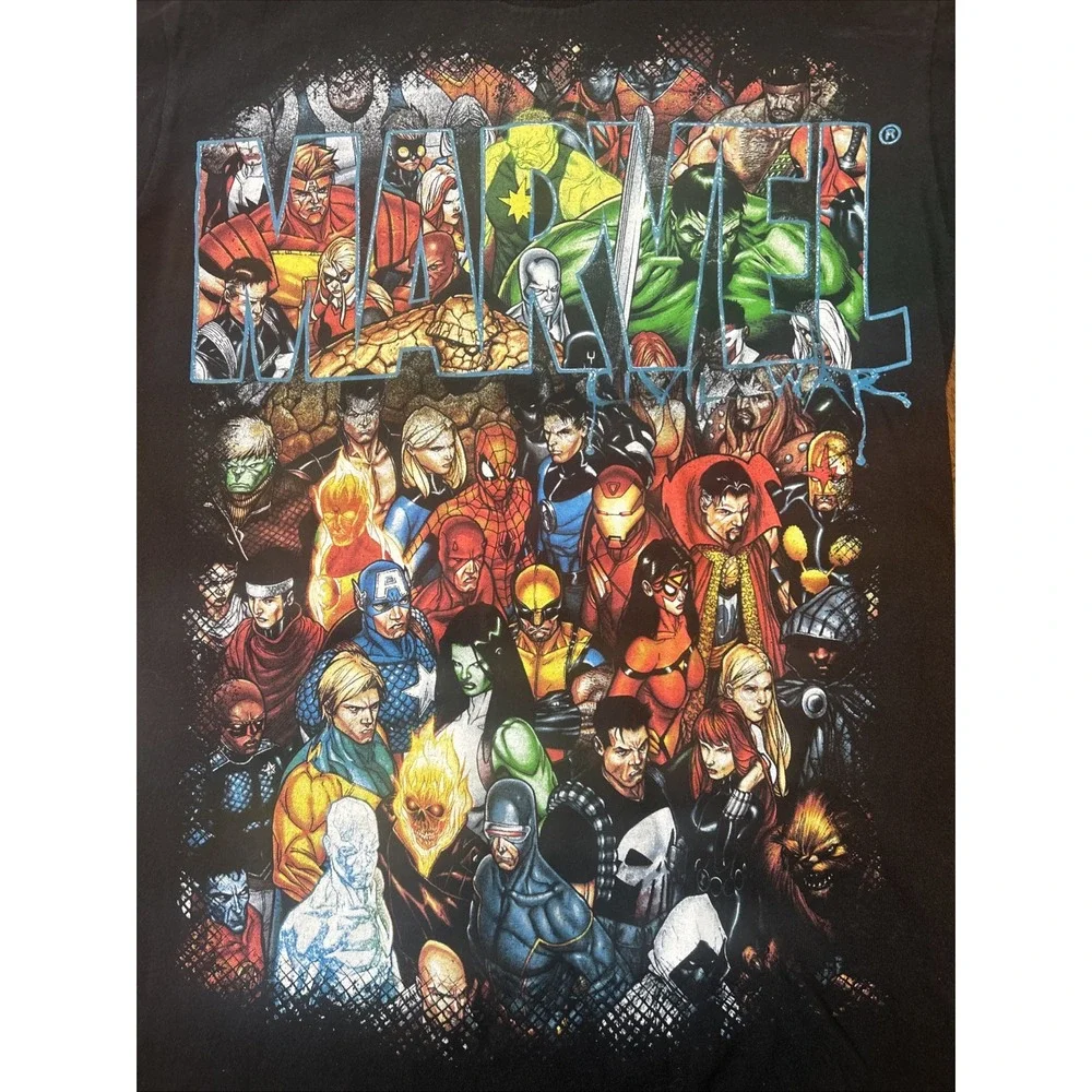 Vintage Mad Engine Marvel Characters T Shirt Black Hulk Spider-Man Wolverine